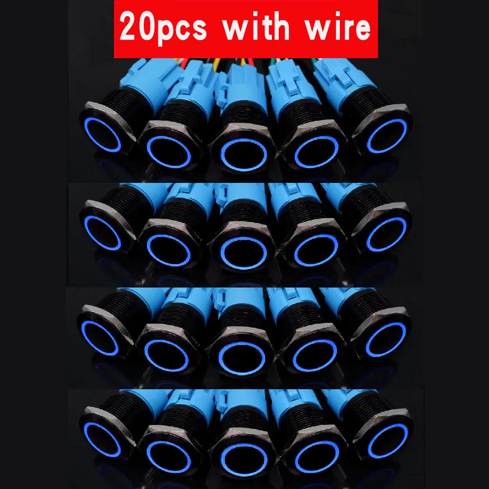 20pcs 16mm 19mm 22mm Metal Push Button Switch LED Ring Power Light Momentary Latching Waterproof  5V 12V 24V 220V Black 1NO1NO