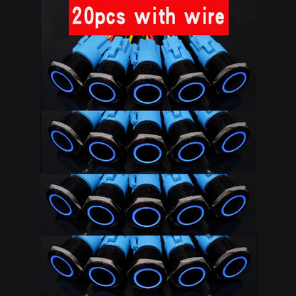 20pcs 16mm 19mm 22mm Metal Push Button Switch LED Ring Power Light Momentary Latching Waterproof  5V 12V 24V 220V Black 1NO1NO