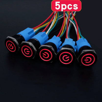 5pcs 16mm 19mm 22mm Metal Push Button Switch Momentary Latching Led Light Flat Head Red Blue Green Yellow White 5V 12V 24V 220V