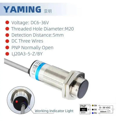LJ20A3-5 Inductive Proximity Switch Sensor M20 NPN PNP 5mm Two-wire Normally Closed NO NC DC6-36V