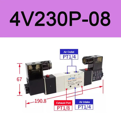 AirTAC 4V130C-06 4V230C-08 4V330C-10 4V430C-15 Pneumatic Air Solenoid Valve 5 Port 3 Position Way Reversing  12V 24V 110V 220V