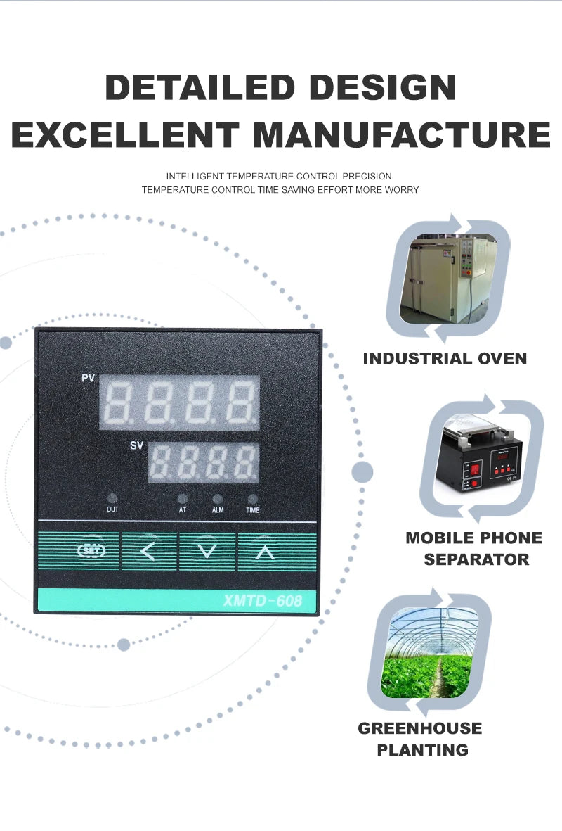 XMTD-608 PID Time Temperature Controller 1300℃ Digital Display Thermoregulator Thermostat 85-265vac with 0-9999min Timer Control