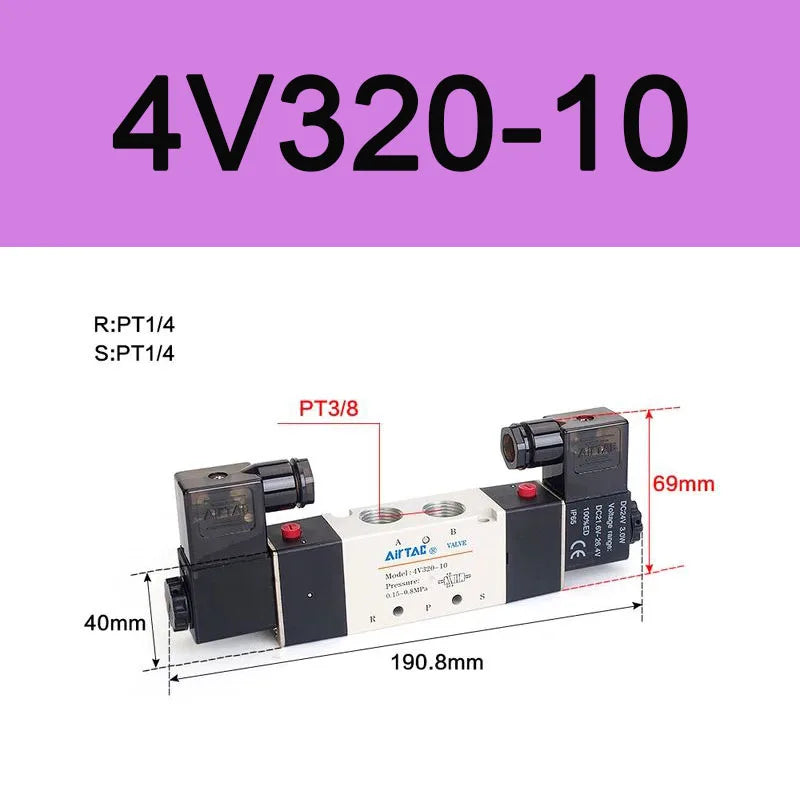AirTAC 4V120-06 4V220-08 4V320-10 4v420-15 Solenoid Valve Air Valve Two Position Five Way Reversing Valve 12V 24V 110V 220V