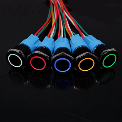 20pcs 16mm 19mm 22mm Metal Push Button Switch LED Ring Power Light Momentary Latching Waterproof  5V 12V 24V 220V Black 1NO1NO