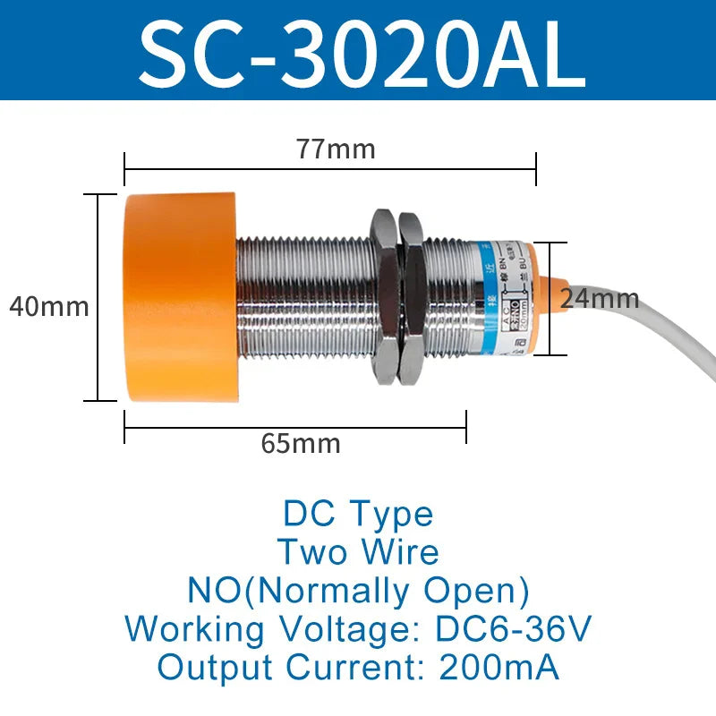 1.1 Meters Inductive Proximity Switch Sensor Waterproof SC-3020A Three Wire NPN PNP NO NC 24V DC AC M40 20mm