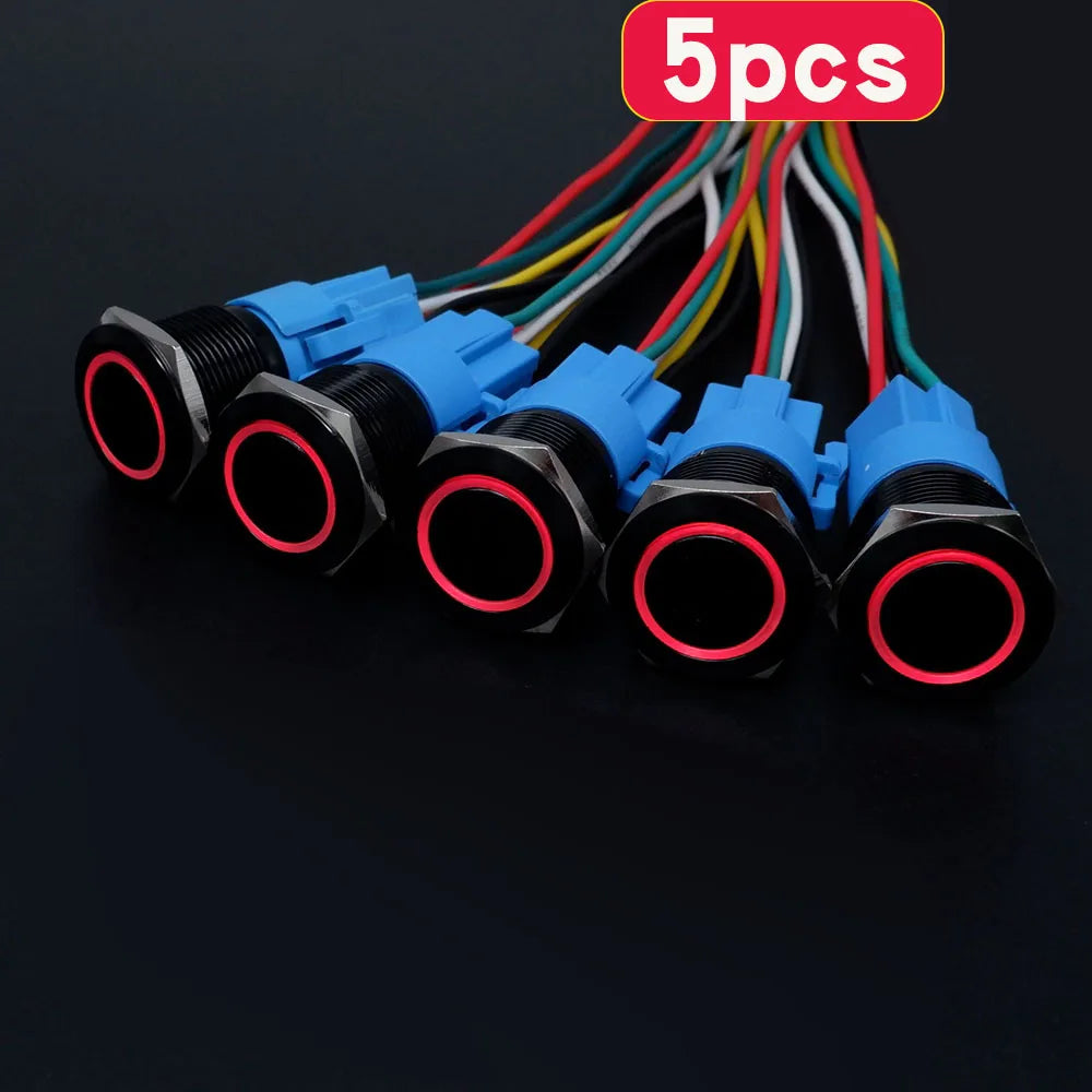 5pcs 16mm 19mm 22mm Metal Push Button Switch Momentary Latching Led Light Flat Head Red Blue Green Yellow White 5V 12V 24V 220V