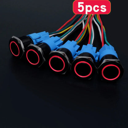5pcs 16mm 19mm 22mm Metal Push Button Switch Momentary Latching Led Light Flat Head Red Blue Green Yellow White 5V 12V 24V 220V