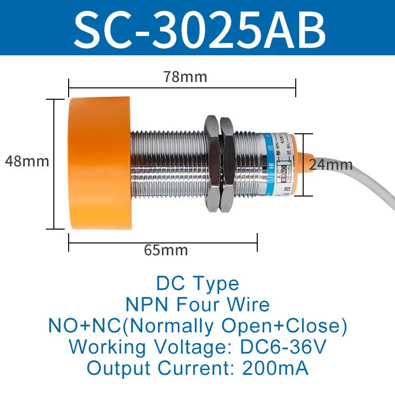 1.1 Meters Inductive Proximity Switch Sensor Waterproof SC-3020A Three Wire NPN PNP NO NC 24V DC AC M40 20mm