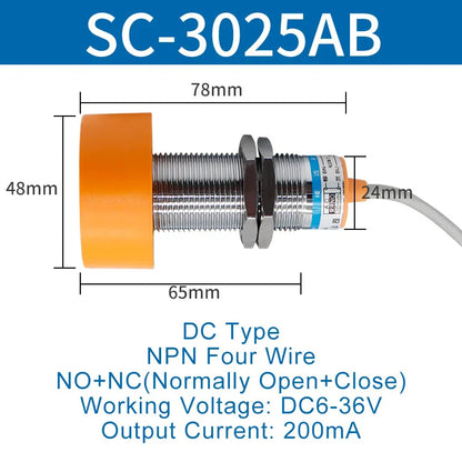 1.1 Meters Inductive Proximity Switch Sensor Waterproof SC-3020A Three Wire NPN PNP NO NC 24V DC AC M40 20mm