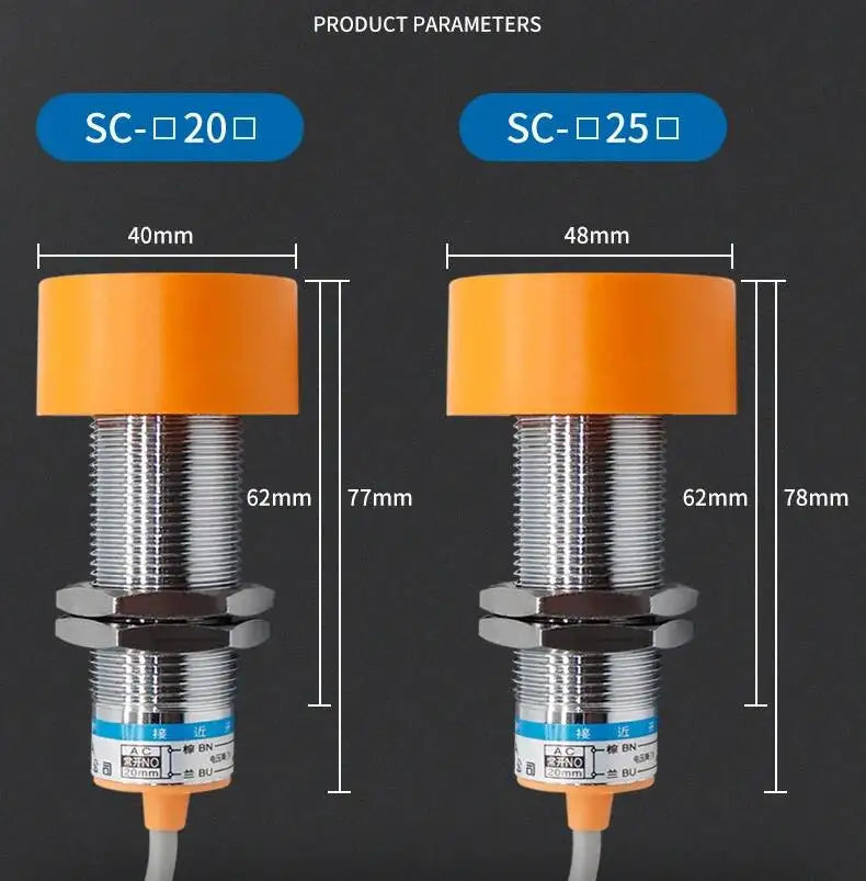 1.1 Meters Inductive Proximity Switch Sensor Waterproof SC-3020A Three Wire NPN PNP NO NC 24V DC AC M40 20mm