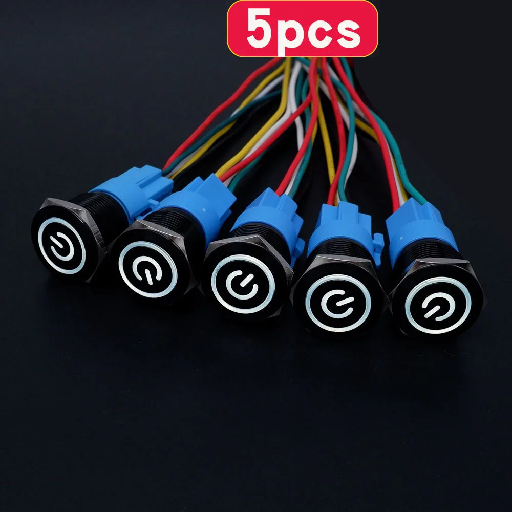 5pcs 16mm 19mm 22mm Metal Push Button Switch Momentary Latching Led Light Flat Head Red Blue Green Yellow White 5V 12V 24V 220V
