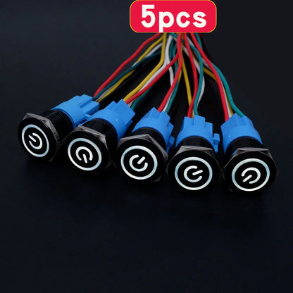 5pcs 16mm 19mm 22mm Metal Push Button Switch Momentary Latching Led Light Flat Head Red Blue Green Yellow White 5V 12V 24V 220V