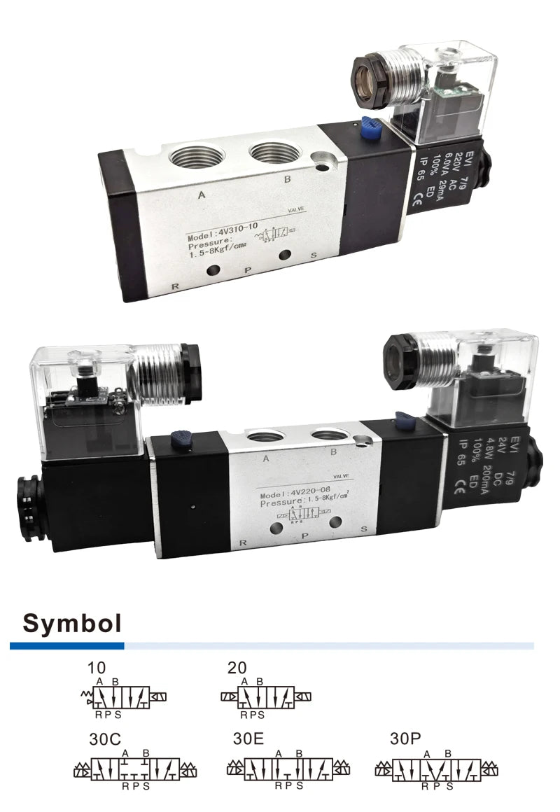 4V Series Pneumatic Valve 5/2 5/3  Valves Controller 4V210-08 4V220-08 4V330C-10 Air Electromagnetic AC220V DC24V DC12V Solenoid