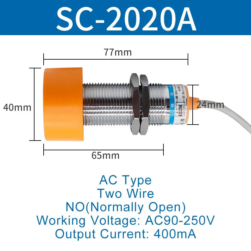1.1 Meters Inductive Proximity Switch Sensor Waterproof SC-3020A Three Wire NPN PNP NO NC 24V DC AC M40 20mm