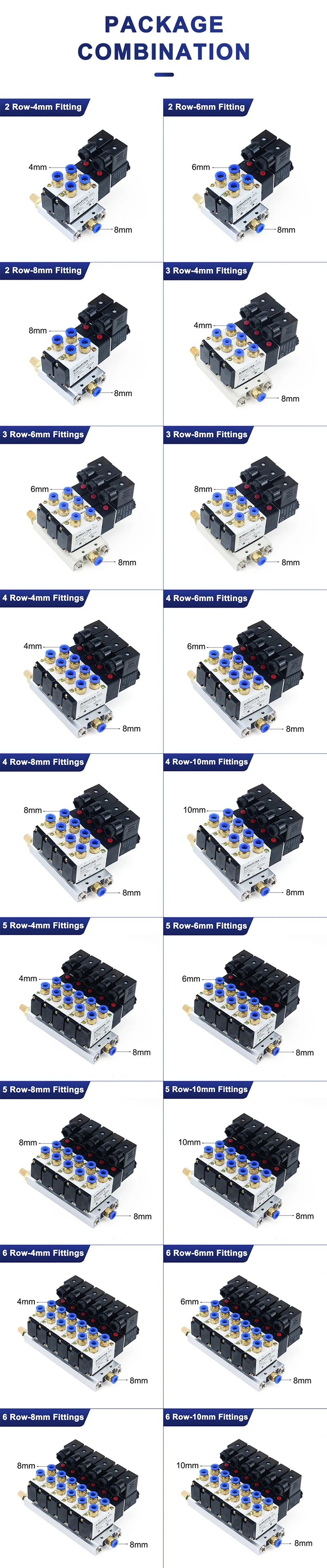Solenoid Valve Multi-way Combination 4V210-08 Manifold Stations DC12V 24V AC220V With Fittings 5 port 2 position Solenoid Valves