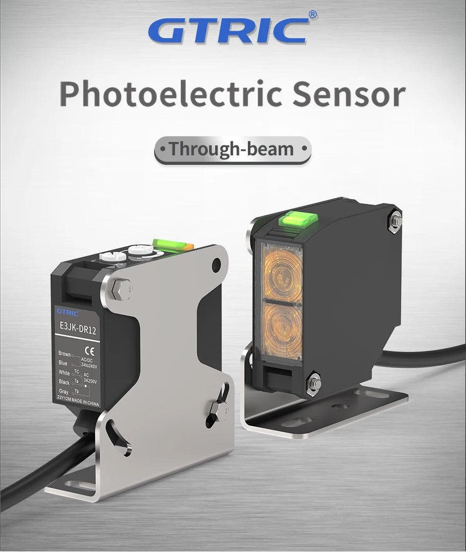 GTRIC E3JK-TR12 Square Photoelectric Sensor Through-beam 24-240V AC/DC Universal Relay Output Diffused Photoelectric Switch