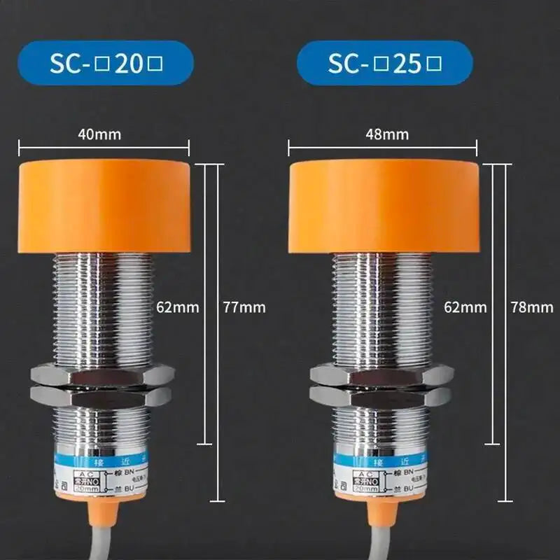 Inductive Proximity Switch Sensor Waterproof SC-3020A Three Wire NPN Normally Open 24V DC M40 20mm
