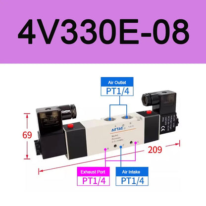 AirTAC 4V130C-06 4V230C-08 4V330C-10 4V430C-15 Pneumatic Air Solenoid Valve 5 Port 3 Position Way Reversing  12V 24V 110V 220V