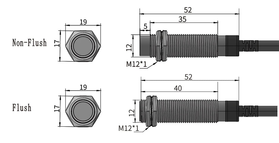 GTRIC Long Distance Inductive Sensor Metal Proximity Switch M12 NPN PNP NO NC 10-30V DC Flush Non-Flush Sensing Range 4mm 8mm