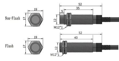 GTRIC Long Distance Inductive Sensor Metal Proximity Switch M12 NPN PNP NO NC 10-30V DC Flush Non-Flush Sensing Range 4mm 8mm