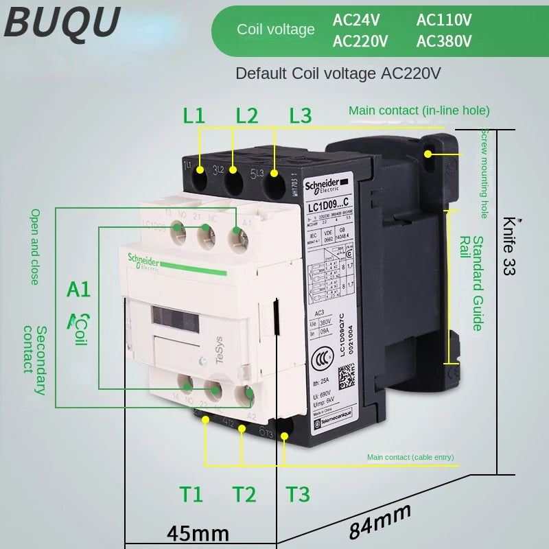 Schneider AC Contactors 220V LC1D Series B7C F7C M7C Q7C - 24V 110V 220V 380V Electrical Control Contactors for Industrial Use