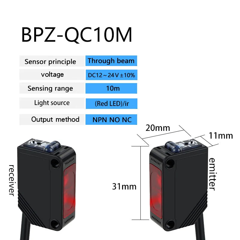 BXUAN E3Z infrared diffuse reflection photoelectric switch sensor NPN PNP NO+NC Sn: 10cm-30cm lens reflection optical sensor