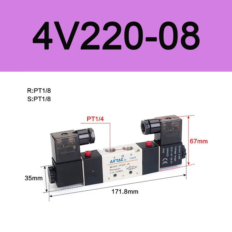 AirTAC 4V120-06 4V220-08 4V320-10 4v420-15 Solenoid Valve Air Valve Two Position Five Way Reversing Valve 12V 24V 110V 220V