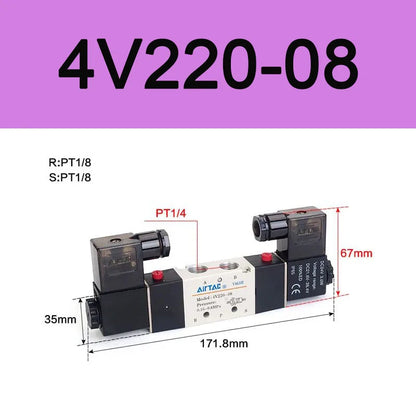 AirTAC 4V120-06 4V220-08 4V320-10 4v420-15 Solenoid Valve Air Valve Two Position Five Way Reversing Valve 12V 24V 110V 220V