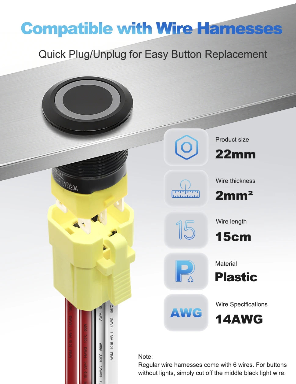 FILN IP67 22mm 20A Waterproof Metal Button Stainless Steel Push Button Switch 12V 24V 110V 220V High Current Flat Ring Round