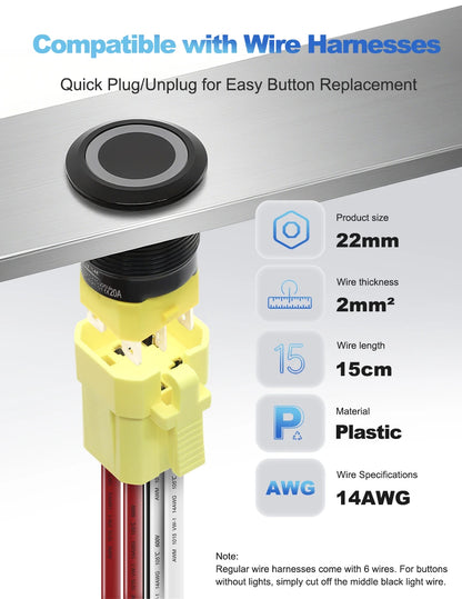 FILN IP67 22mm 20A Waterproof Metal Button Stainless Steel Push Button Switch 12V 24V 110V 220V High Current Flat Ring Round