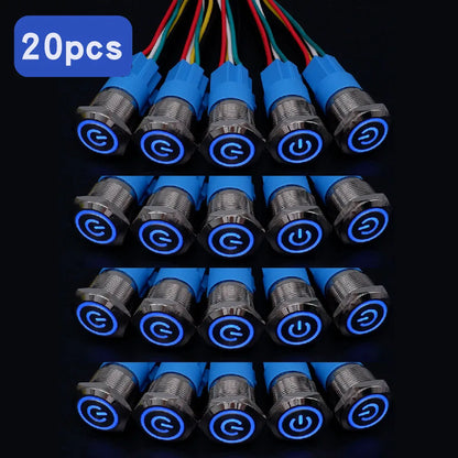 20pcs Metal Push Switch LED Light 16mm 19mm 22mm Momentary Latching With Socket Waterproof Button Car Start Switch 5V 12V 220V