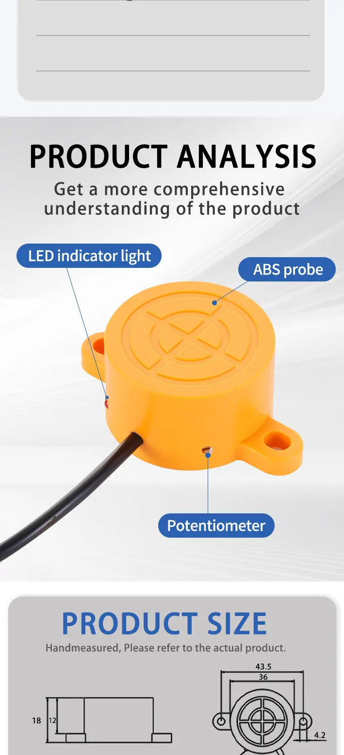 Cylindrical proximity switch sensor 12-24VDC IP67 waterproof Flat circular shape NPN or PNP
