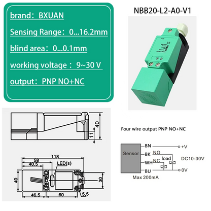 BXUAN Square inductive sensor with a detection distance of 20mm, three wire four wire output NPN PNP AC NO NC