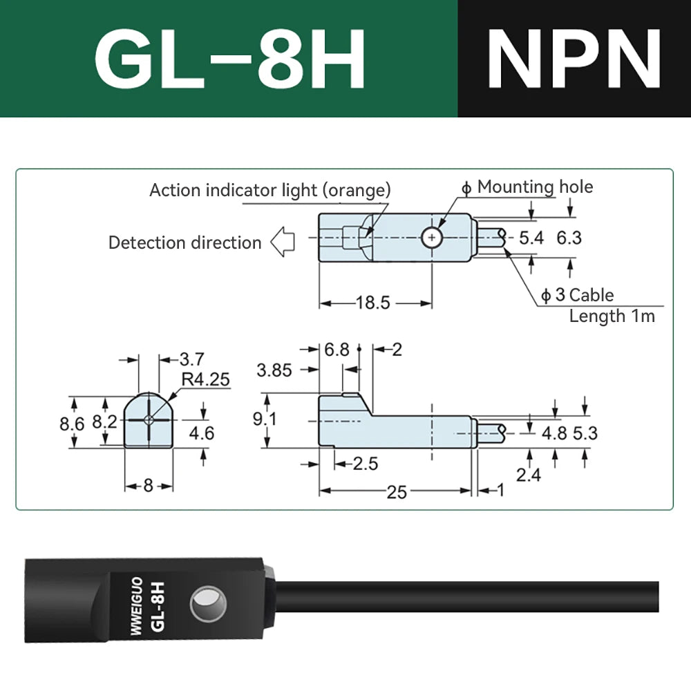 npn Miniature Proximity Switch GL-8H GL-8F GL-12H GL-12F Inductive Proximity Sensor Top sensing detection distance 2.5–4 mm