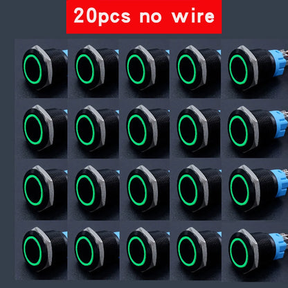 20pcs 16mm 19mm 22mm Metal Push Button Switch LED Ring Power Light Momentary Latching Waterproof  5V 12V 24V 220V Black 1NO1NO