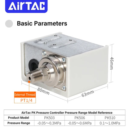 Presostato Controlador de Presión PK503 / PK506 / PK510 (opción con conector de manguera)