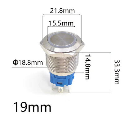 Botón Pulsador Metálico (10 pzas) 16/19/22mm, Momentáneo/Enclavable, LED, 3V-220V, Arranque/Paro