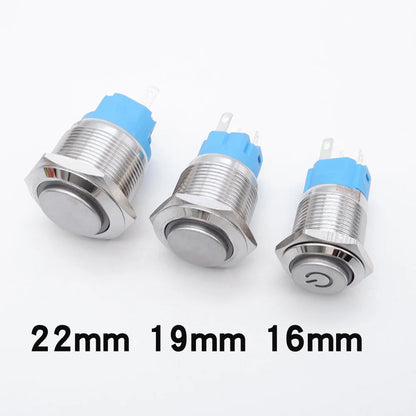 10pcs 16mm 19mm 22mm Metal Push Button Switch with Fixed PC Power Supply Switches Car Engine Momentary Latching LED 5v 12v 220v