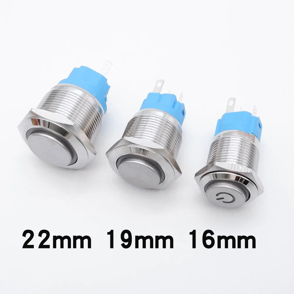 10pcs 16mm 19mm 22mm Metal Push Button Switch with Fixed PC Power Supply Switches Car Engine Momentary Latching LED 5v 12v 220v