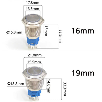 10pcs Momentary Switch 12v Metal Push Button Latching 16mm 19mm 22mm Red Blue LED Light Start Stop PC Power 3v 5v 6v 24v 220v
