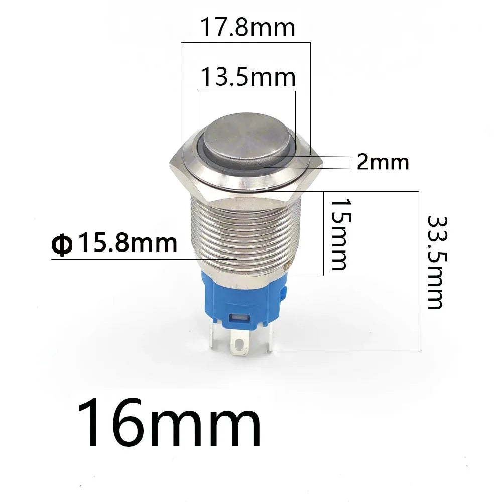 5 pcs Metal Push Button Switch Waterproof Momentary Latching 16mm 19mm 22mm Ring Lamp   LED Light 5V 6V 12V 24V 220V Red Blue