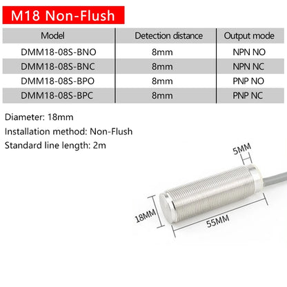 M18 all-metal sensing surface proximity switch sensor three-wire 24V stainless steel integrated pipe piece NPN open type PNP