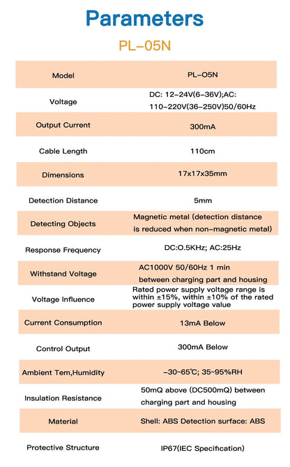KINDLELASER Inductive Proximity Sensor Switches PL-05N 5mm NPN Out DC10-30V Normal Open NEW for Laser Cutting Machine