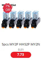 10Set MY2P HH52P MY2NJ 12V 24V DC / 110V 220V AC coil general purpose DPDT micro mini relay with socket base