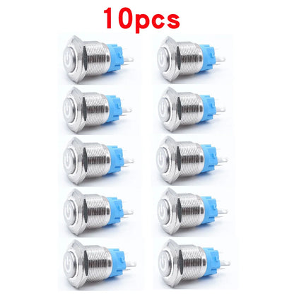 10pcs 16mm 19mm 22mm Metal Push Button Switch with Fixed PC Power Supply Switches Car Engine Momentary Latching LED 5v 12v 220v