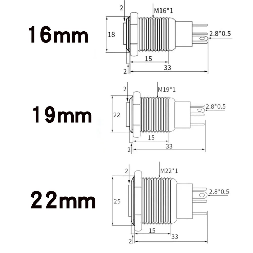 10pcs 16mm 19mm 22mm Metal Push Button Switch with Fixed PC Power Supply Switches Car Engine Momentary Latching LED 5v 12v 220v