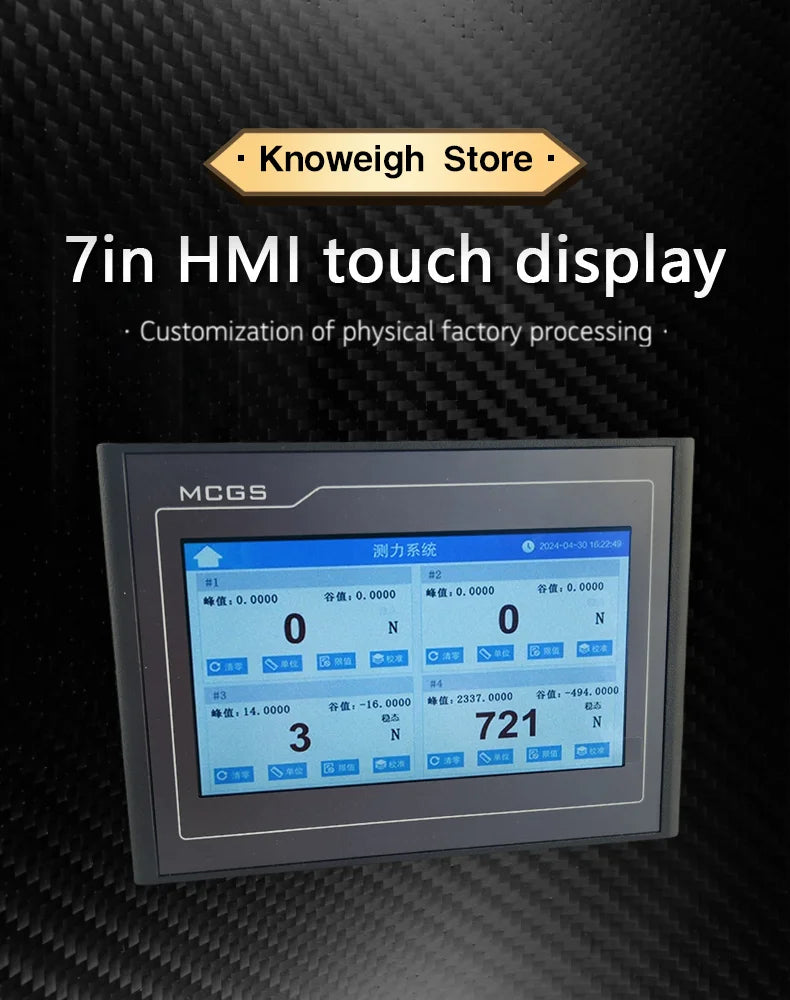 Touch Display Measuring System, 7 Inputs + 16 NPN Transistor Outputs, USB Data Export  PLC Touchscreen Measurement Controller