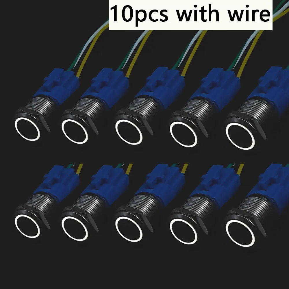 10pcs Momentary Switch 12v Metal Push Button Latching 16mm 19mm 22mm Red Blue LED Light Start Stop PC Power 3v 5v 6v 24v 220v