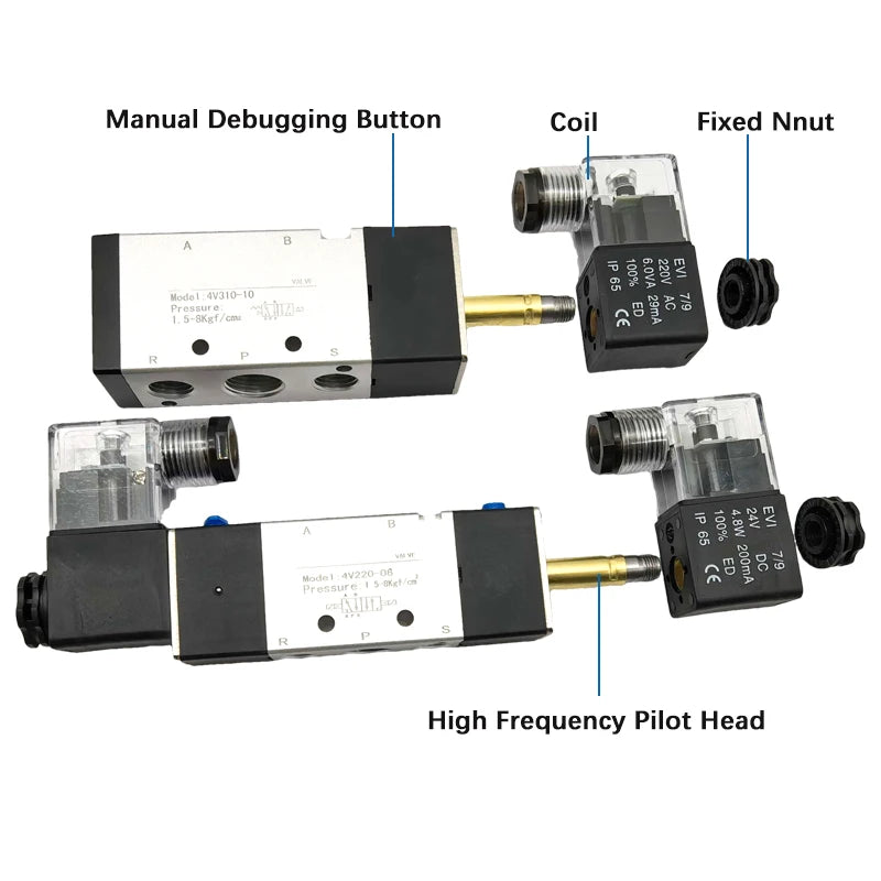 4V Series Pneumatic Valve 5/2 5/3  Valves Controller 4V210-08 4V220-08 4V330C-10 Air Electromagnetic AC220V DC24V DC12V Solenoid