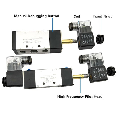 4V Series Pneumatic Valve 5/2 5/3  Valves Controller 4V210-08 4V220-08 4V330C-10 Air Electromagnetic AC220V DC24V DC12V Solenoid